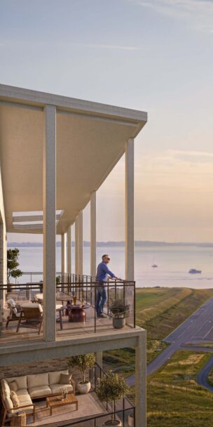 Impressie van een penthouse in Waterzande met zicht op de toekomstige jachthaven