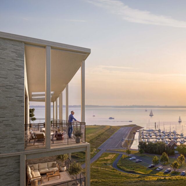 Impressie van een penthouse in Waterzande met zicht op de toekomstige jachthaven