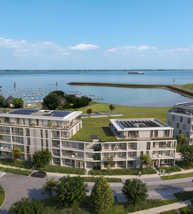 Impressie van de buitenzijde van gebouw H in Waterzande