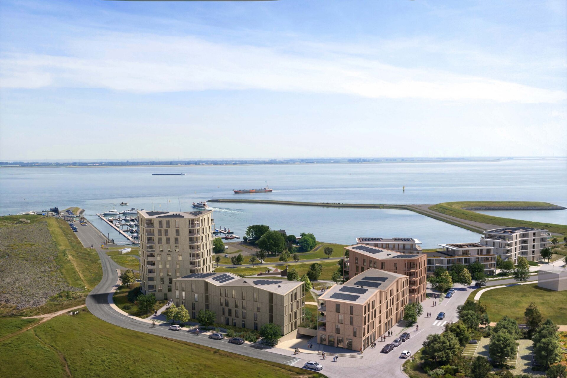 Luchtbeeld van de hotelkern in Waterzande