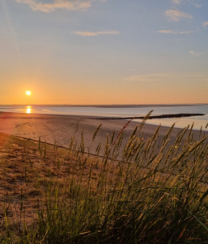 Zonsondergang aan het strand bij Waterzande